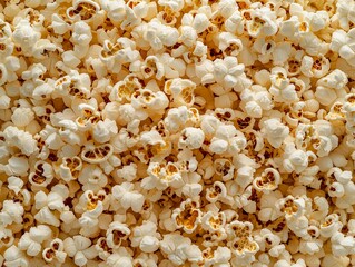 Buttery Popcorn with a Crispy Golden Texture, Displayed in a Close-Up View, Perfect for Movie Snacks, Party Treats, or Food Packaging