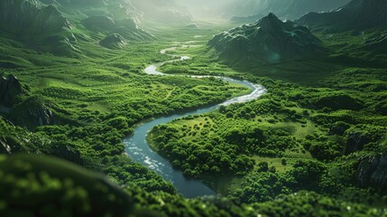 Poster - Serene Valley with Winding River