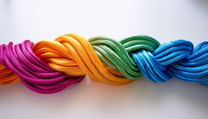 Colorful rope on white background, braided rope, concept of equality and diversity, Generative AI