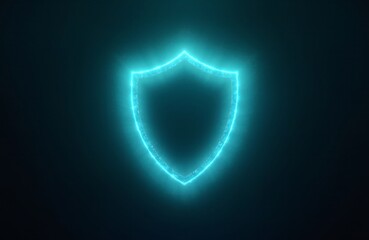 Poster - A blue neon shield on a black background, creating a striking contrast and emphasizing modern tech aesthetics.
