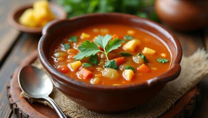 Wall Mural - Warm and hearty vegetable soup ready to comfort your soul