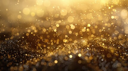 Wall Mural - Gold blurry defocused sparkle glitter gold bokeh background wallpaper with copy space. Gold Christmas glitter design background. Magic artistic shiny golden circle bokeh.