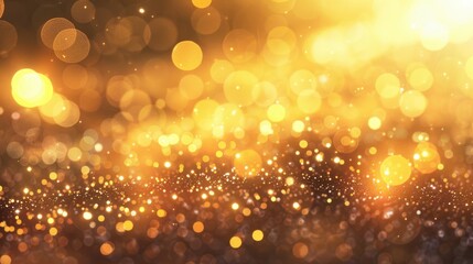 Gold blurry defocused sparkle glitter gold bokeh background wallpaper with copy space. Gold Christmas glitter design background. Magic artistic shiny golden circle bokeh.