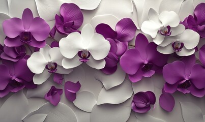 Wall Mural - 3D Orchids in Purple and White A high-resolution 3D illustration