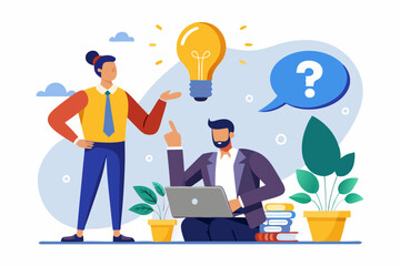 Poster - Question and answer, FAQ frequently asked questions, asking and reply to solve problem, help information, solution or q and a session concept, business people with question mark and lightbulb bubble
