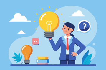 Poster - Question and answer, FAQ frequently asked questions, asking and reply to solve problem, help information, solution or q and a session concept, business people with question mark and lightbulb bubble
