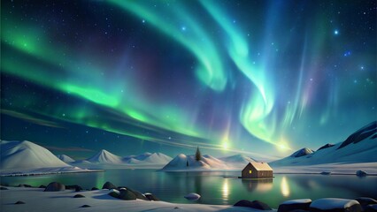an arctic with aurora conditions illustration background