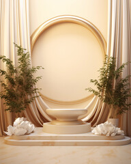 Wall Mural - Elegant, classic product display stage with large windows and curtains. wedding style
