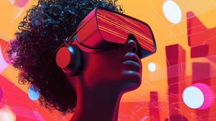 Wall Mural - A Woman With Curly Hair Experiencing Virtual Reality