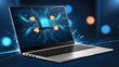 © SkyRebeL - Futuristic Laptop with Glowing Circuit Board Display and Digital Effects