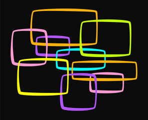 Wall Mural - poster with hand drawn doodle blank text frames. colored neon textbox. empty speech bubbles on black