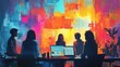 © amorn_m - Silhouettes of People in a Meeting Room with Abstract Colorful Wall