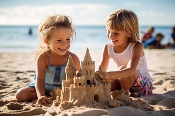 Wall Mural - Holiday beach sand sandcastle outdoors.