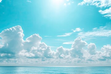 Panorama of clear sky background for summer vacation concept at ocean and summer sea water with sunlight of beautiful cloudy sky , ai