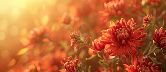 Poster - beautiful blooms of vibrant autumn chrysanthemum. copy space image. place for adding text and design