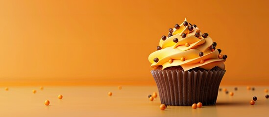 Wall Mural - orange birthday cake cupcake. Copy space image. Place for adding text and design