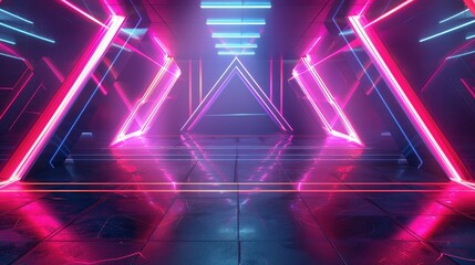 Futuristic geometric illustration with sharp angles and neon lights