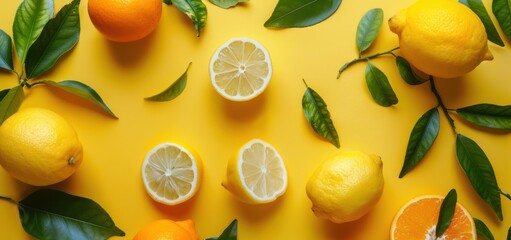 Canvas Print - Lemons and Oranges on a Yellow Background