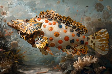 Wall Mural - Abstract Fish in Underwater Scene.