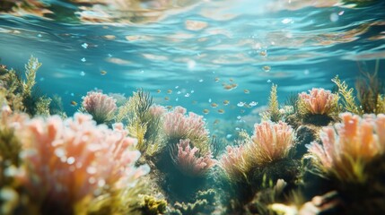 Sticker - Underwater Coral Reef with Sunbeams