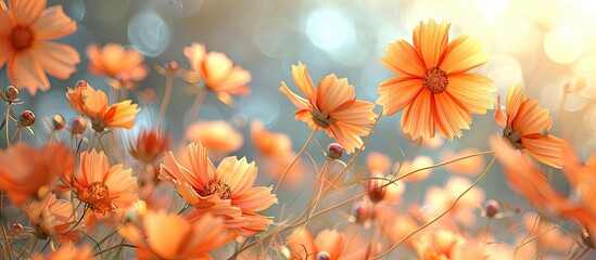 Canvas Print - Orange Cosmos flowers in the garden. Copy space image. Place for adding text and design