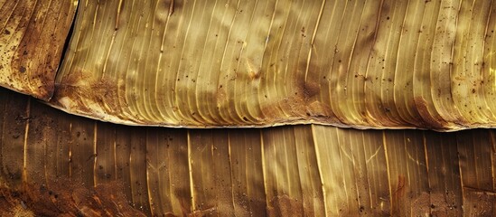 Poster - Close up image of an aged yellowed and nearly dry banana leaf suitable for wallpaper Background for photo. Copy space image. Place for adding text and design