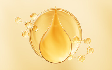 Poster - Golden liquid water drop, 3d rendering.