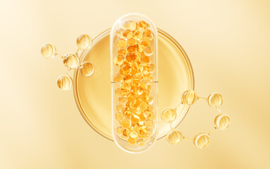 Sticker - Golden capsule with biological concept, 3d rendering.