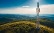 © Tahir - Signal tower antenna on mountain hill in rural nature. Wireless radio telecom communication frequency satellite receiver