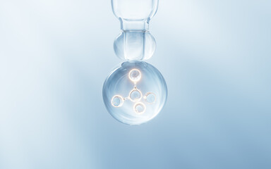 Poster - Cosmetics liquid dropper and chemical molecule, 3d rendering.