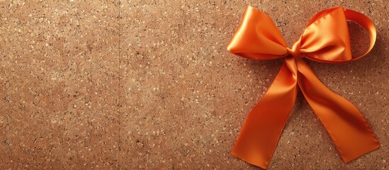Poster - Orange ribbon on a cork board textured background. Copy space image. Place for adding text and design