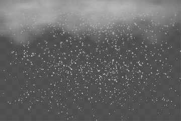 Wall Mural - Vector falling snow overlay. Realistic shining snowfall background.  thick cloud with snow falling from it. decoration isolated on transparent with copy space. Vector illustration