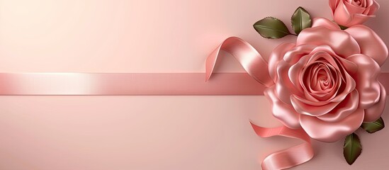 Poster - Decorative frame created with a satin ribbon rose The backdrop for the text Top view. Copy space image. Place for adding text and design