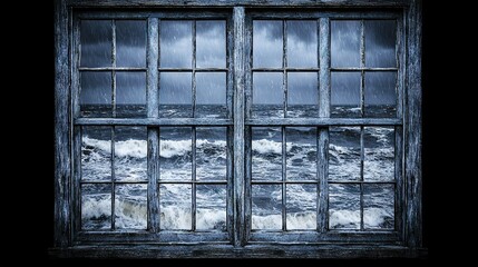 Wall Mural -   A window with water view and approaching storm on a cloudy day