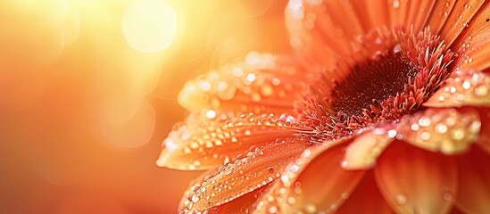 Poster - Gerbera droplets of dew close up macro. Copy space image. Place for adding text and design