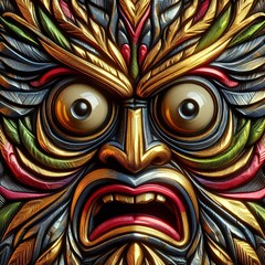 Wall Mural - Funny cartonized tiki mask pattern
