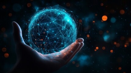 Wall Mural - A glowing digital sphere represents the interconnected digital ecosystem and interconnected networks.