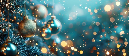 Canvas Print - Blue festive backdrop Christmas and New Year celebration bokeh background with copy space out of focus circles bokeh or particles design template