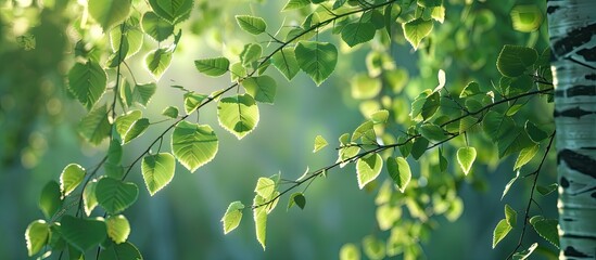Poster - young birch foliage. copy space image. place for adding text and design