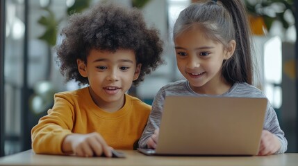 Poster - children playing with laptop