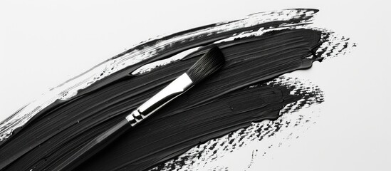 Poster - Black paint and a paintbrush on a white paper background. Copy space image. Place for adding text and design