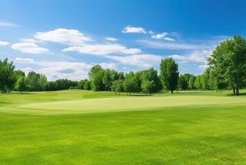 Aufkleber - Lush Green Golf Course with Trees and Blue Sky