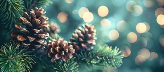Poster - pine cones on the top of the fir tree. copy space image. place for adding text and design