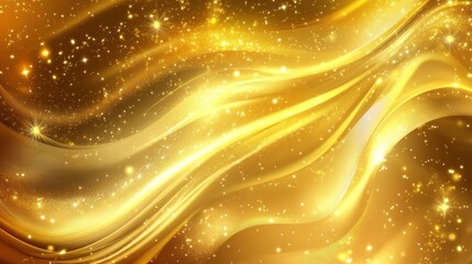 Poster - Golden Abstract Waves with Sparkling Stars