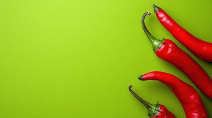 Close up of Cayenne pepper on green background with copy space background. Ai generated image