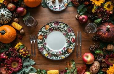 a table setting for a Thanksgiving dinner