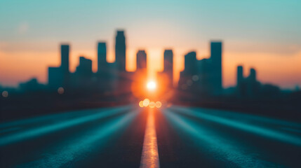 Canvas Print - Freeway With City Skyline The Background