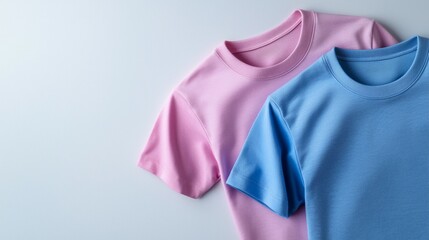 Blank colored t-shirt mockup, top view, flat lay