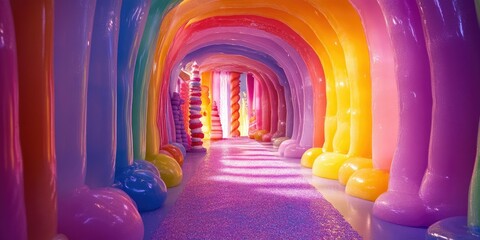 Wall Mural - Rainbow tunnel with colorful, glossy walls.