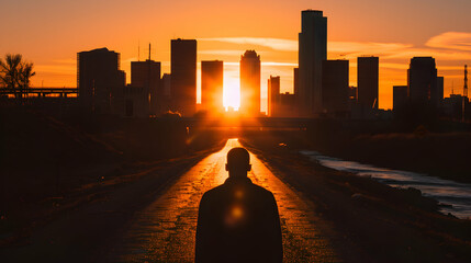 Canvas Print - Freeway With City Skyline The Background